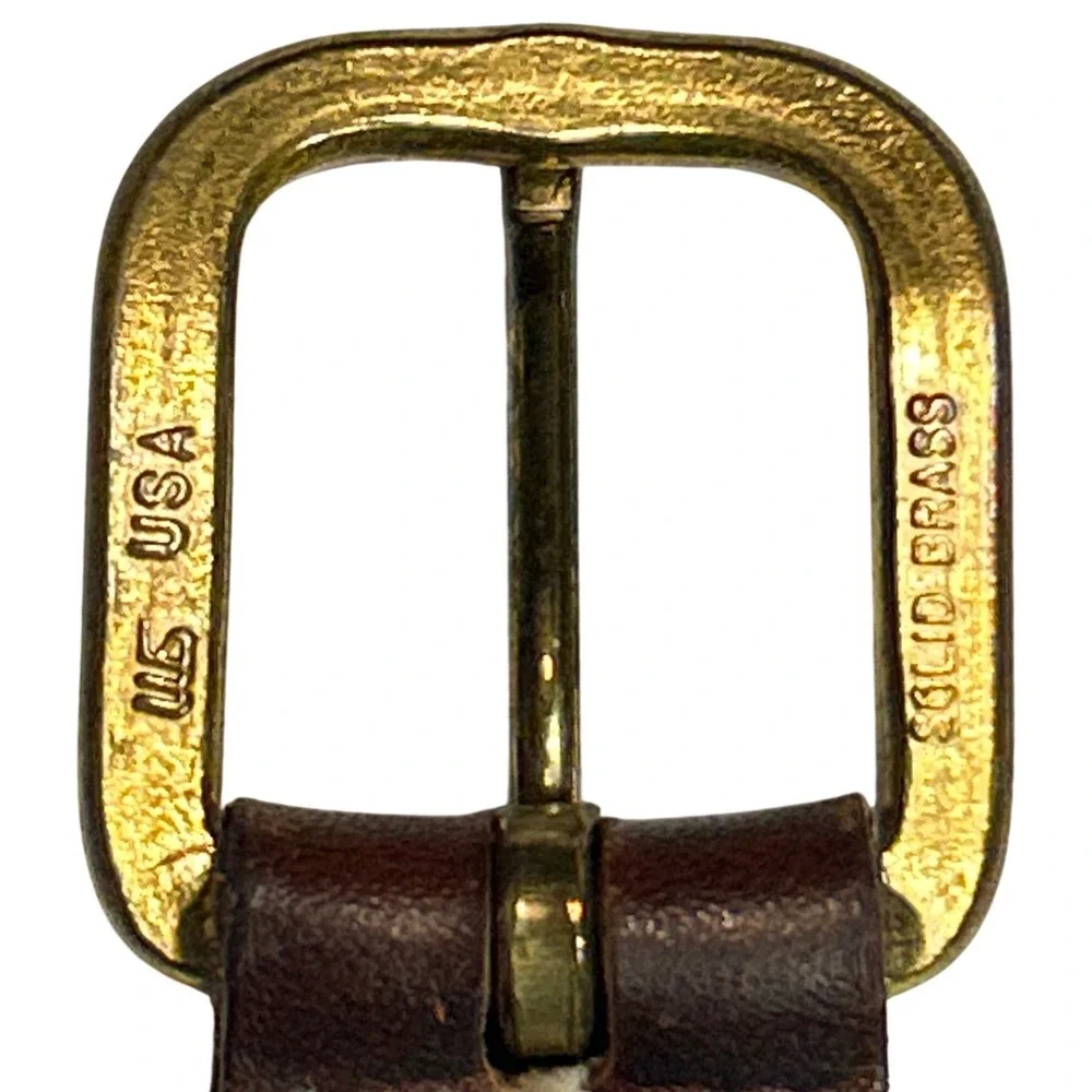 VTG Dockers Woven Rope Belt Cream Brown‎ Leather Brass Buckle USA Made 37